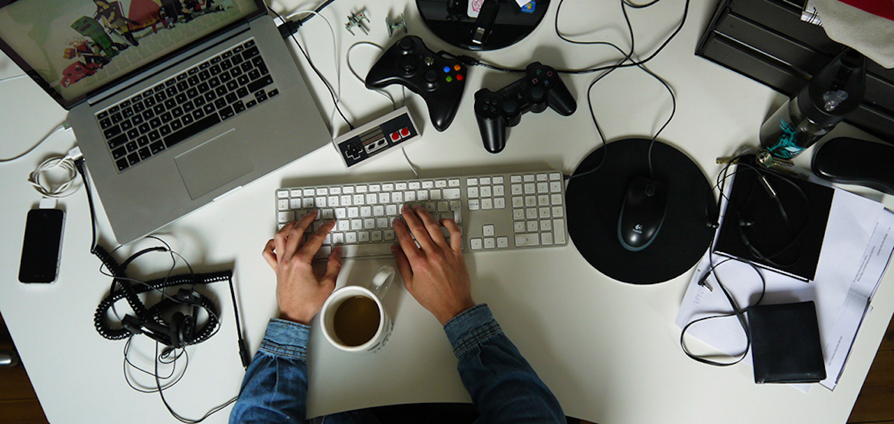 Game development workspace with controllers and development tools